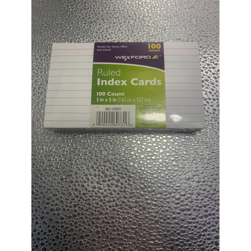 Wexford Ruled Index Cards 3x5 White 100 Count Pack WIC 159207 New Sealed